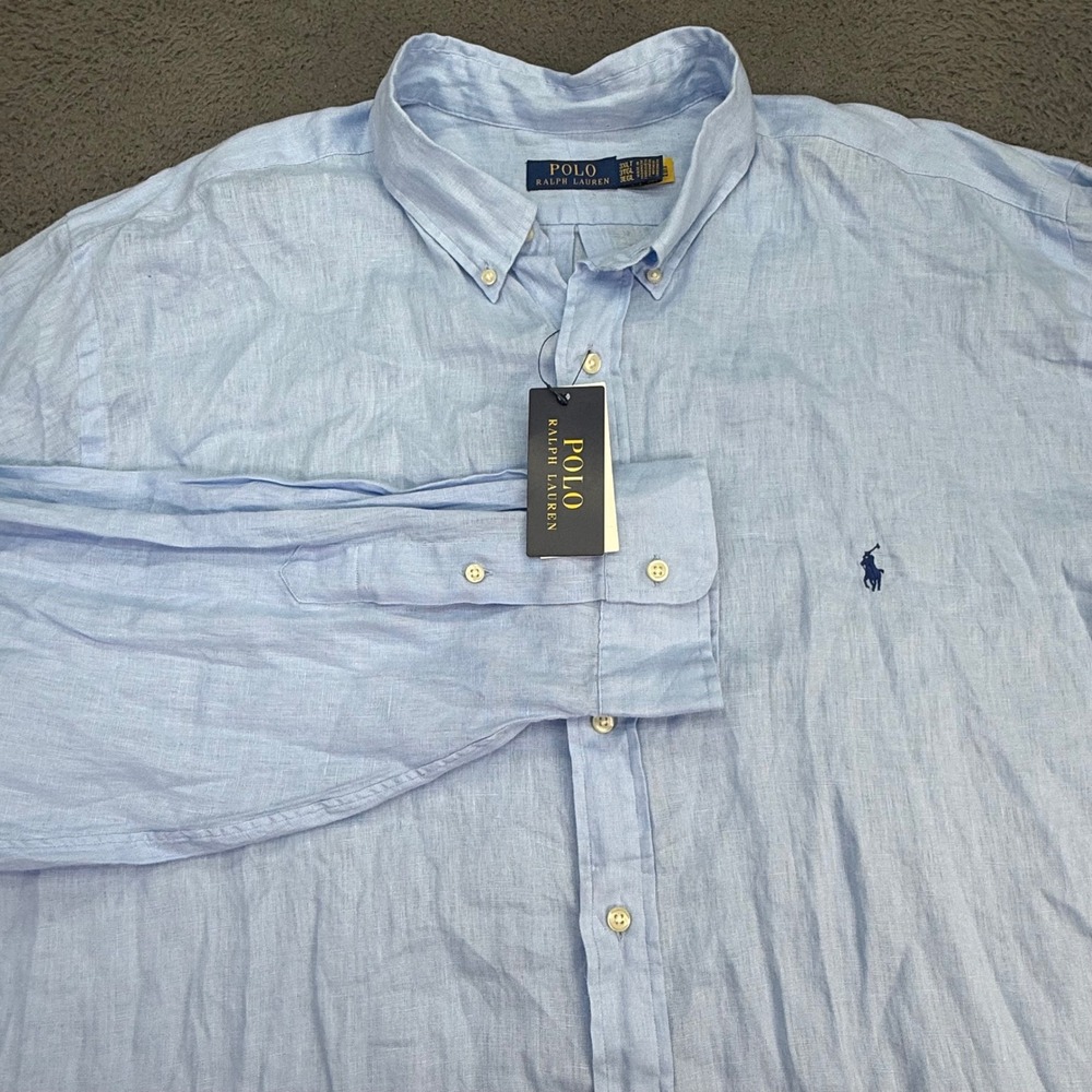 Polo Ralph Lauren Linen Button Down Shirt Mens‎ 3XLT Blue Long Sleeve New
